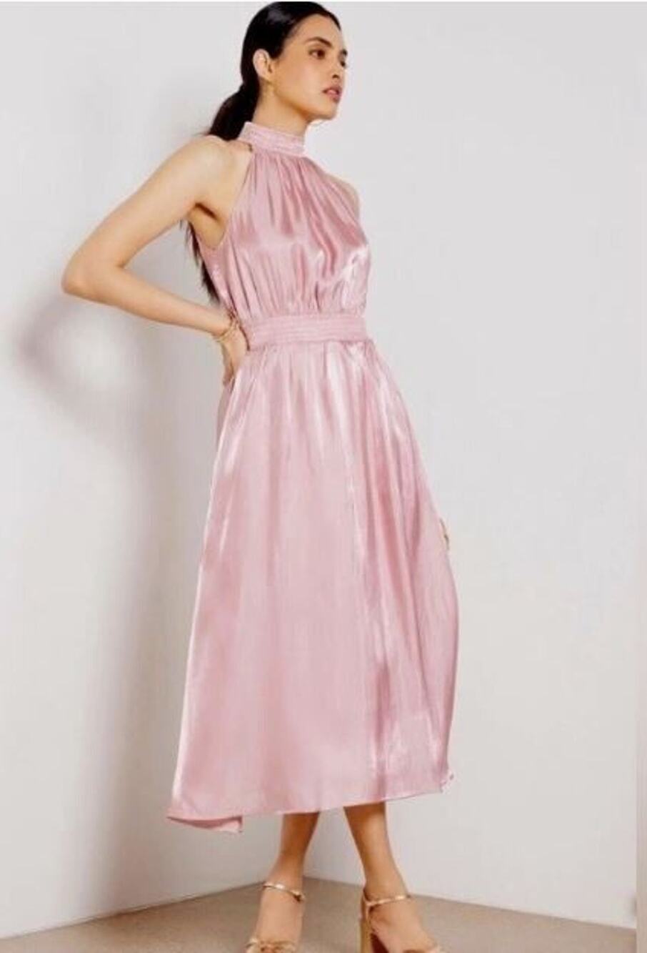 o.p.t. Caralyn Shimmer Satin Midi Dress Blush Pink Small NWT Wedding Guest